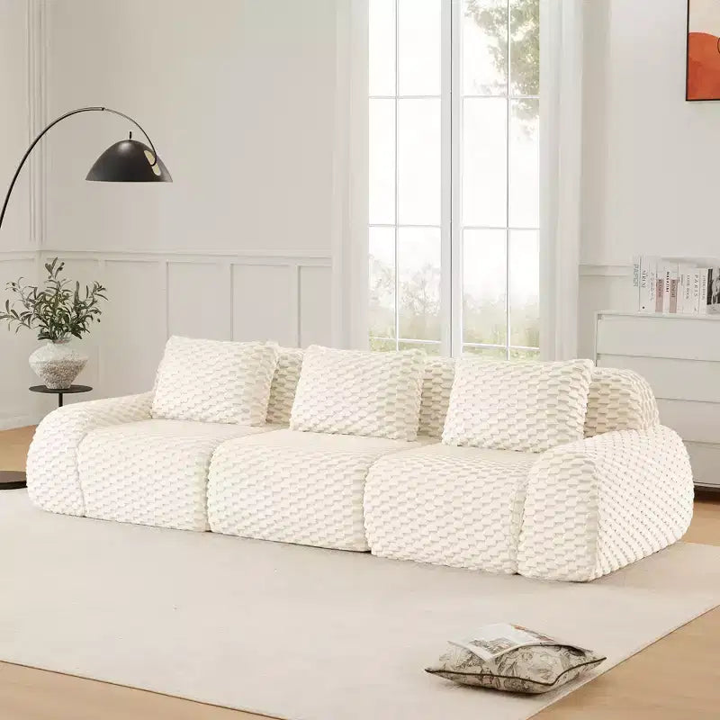 114 Modular Sectional Sofa Flannelette 3-Seater Deep Seat Buckle No Assembly Cream
