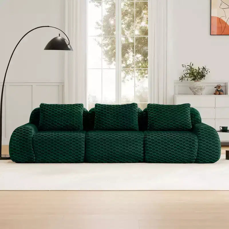 114 Modular Sectional Sofa Flannelette 3-Seater Deep Seat Buckle No Assembly Green