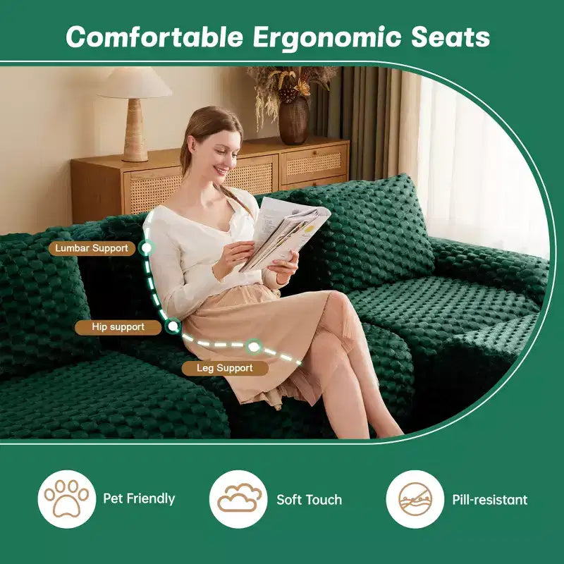114 Modular Sectional Sofa Flannelette 3-Seater Deep Seat Buckle No Assembly Green