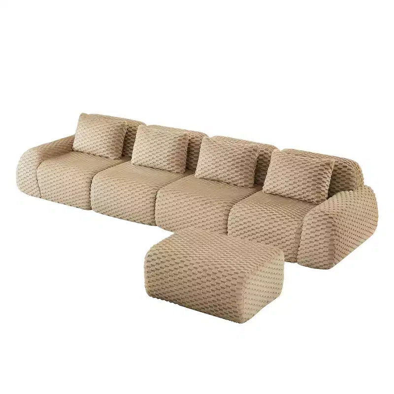 146 L-Shaped Modular Sofa Flannelette 4-Seater Ottoman Buckle No Assembly Light Camel