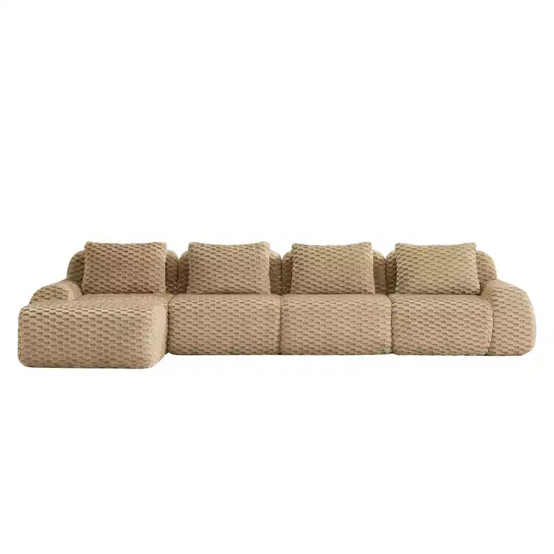 146 L-Shaped Modular Sofa Flannelette 4-Seater Ottoman Buckle No Assembly Light Camel