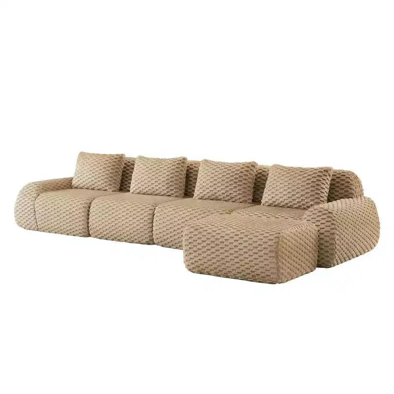 146 L-Shaped Modular Sofa Flannelette 4-Seater Ottoman Buckle No Assembly Light Camel