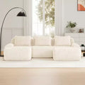 146 Modular Sectional Sofa Flannelette 4-Seater Deep Seat Buckle No Assembly Cream