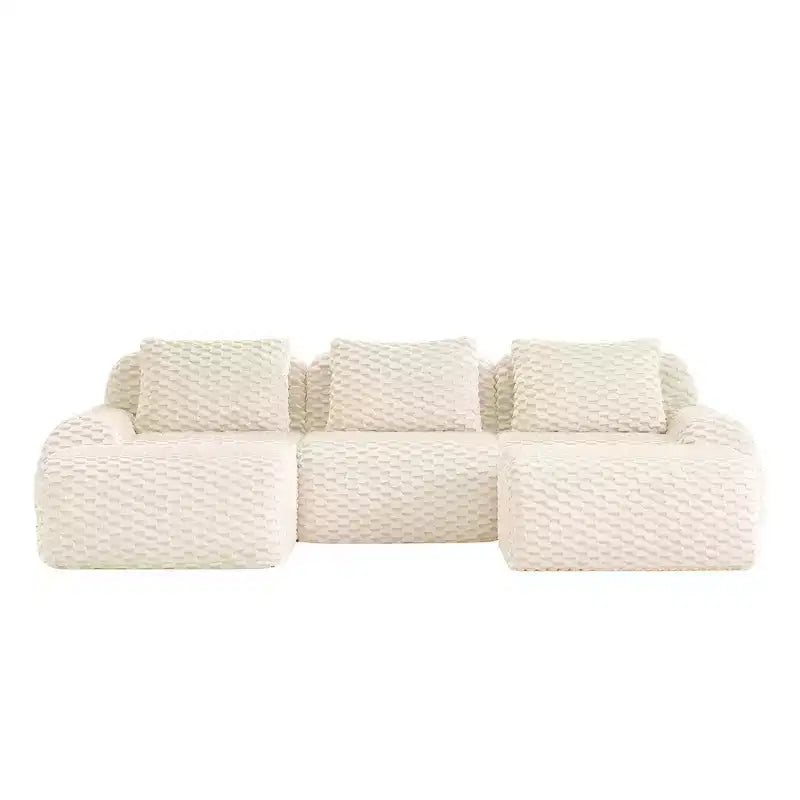 146 Modular Sectional Sofa Flannelette 4-Seater Deep Seat Buckle No Assembly Cream