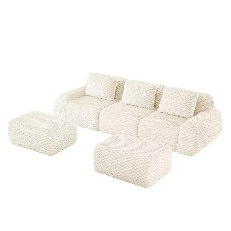 146 Modular Sectional Sofa Flannelette 4-Seater Deep Seat Buckle No Assembly Cream
