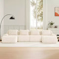 146 U-Shaped Modular Sofa Flannelette 4-Seater Ottoman Buckle No Assembly Cream