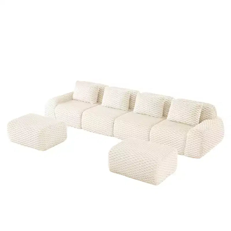 146 U-Shaped Modular Sofa Flannelette 4-Seater Ottoman Buckle No Assembly Cream