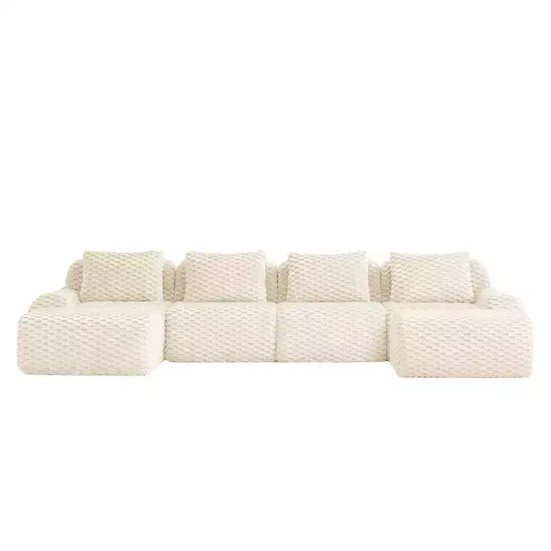 146 U-Shaped Modular Sofa Flannelette 4-Seater Ottoman Buckle No Assembly Cream