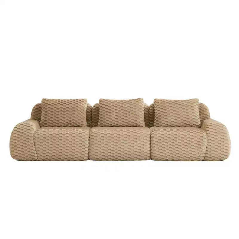 114 Modular Sectional Sofa Flannelette 3-Seater Deep Seat Buckle No Assembly Light Camel