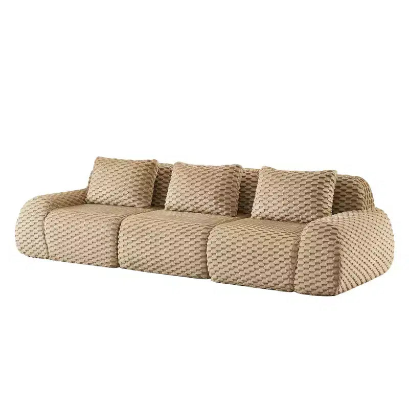 114 Modular Sectional Sofa Flannelette 3-Seater Deep Seat Buckle No Assembly Light Camel