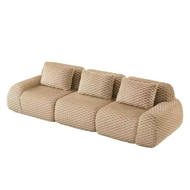 114 Modular Sectional Sofa Flannelette 3-Seater Deep Seat Buckle No Assembly Light Camel