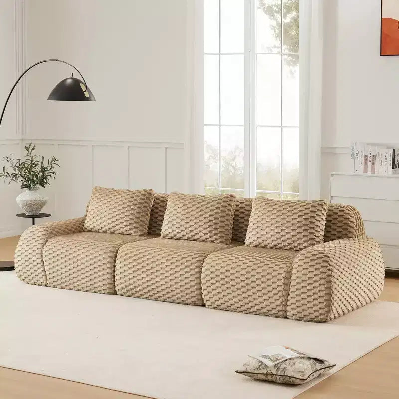 114 Modular Sectional Sofa Flannelette 3-Seater Deep Seat Buckle No Assembly Light Camel
