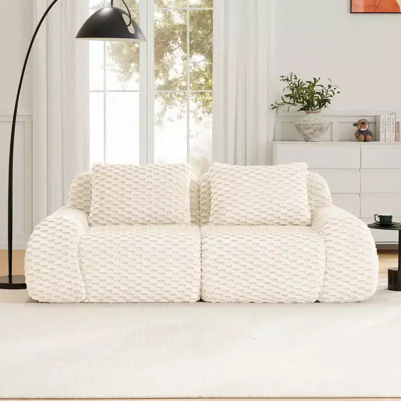 82 Modular Sectional Sofa Flannelette 2-Seater Deep Seat Buckle No Assembly Cream