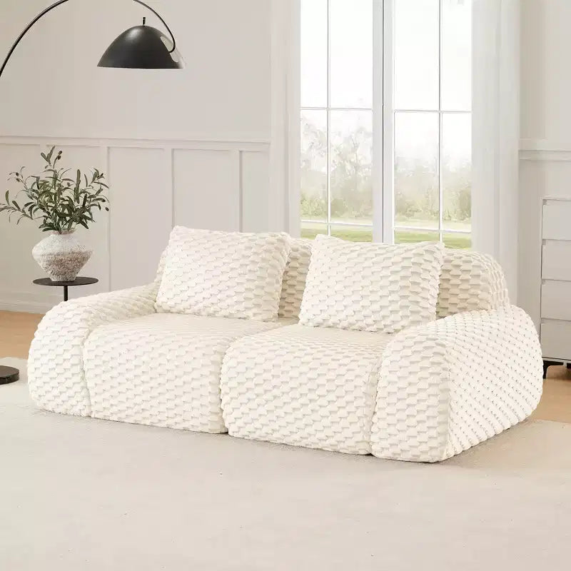 82 Modular Sectional Sofa Flannelette 2-Seater Deep Seat Buckle No Assembly Cream