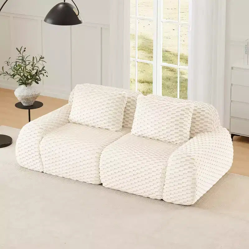82 Modular Sectional Sofa Flannelette 2-Seater Deep Seat Buckle No Assembly Cream