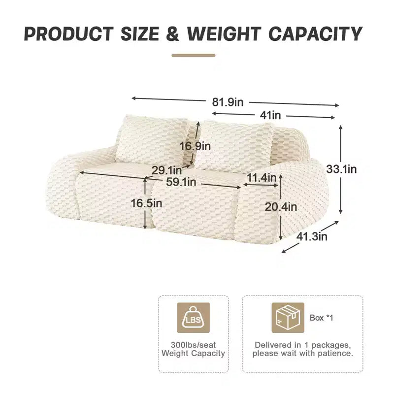 82 Modular Sectional Sofa Flannelette 2-Seater Deep Seat Buckle No Assembly Cream