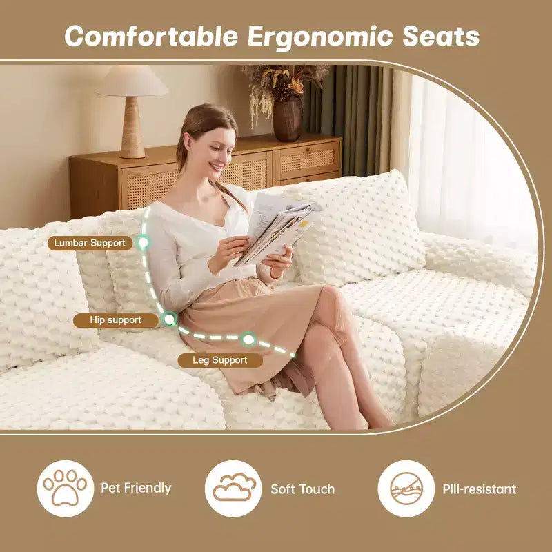 82 Modular Sectional Sofa Flannelette 2-Seater Deep Seat Buckle No Assembly Cream