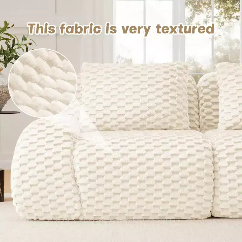 82 Modular Sectional Sofa Flannelette 2-Seater Deep Seat Buckle No Assembly Cream