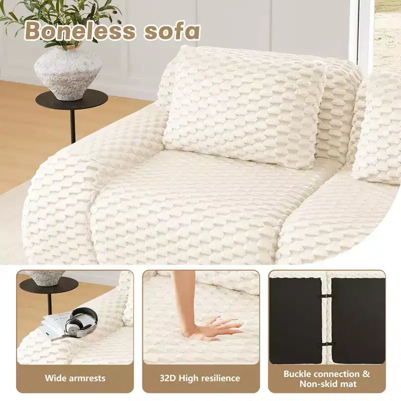 82 Modular Sectional Sofa Flannelette 2-Seater Deep Seat Buckle No Assembly Cream