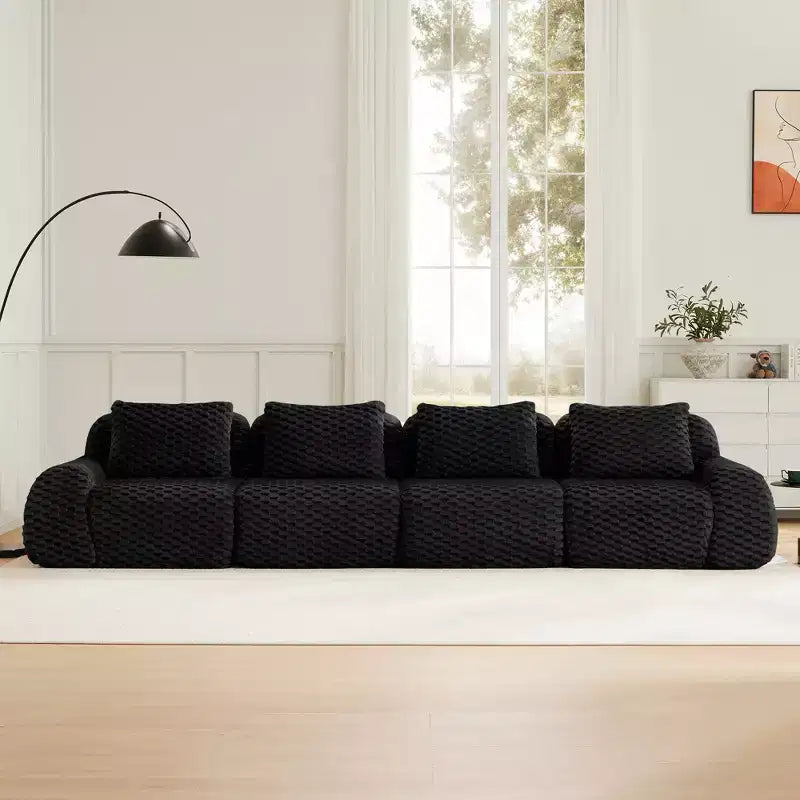 146 Modular Sectional Sofa Flannelette 4-Seater Deep Seat Buckle No Assembly Black