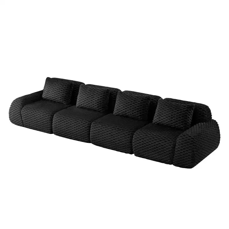 146 Modular Sectional Sofa Flannelette 4-Seater Deep Seat Buckle No Assembly Black