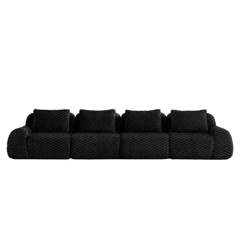 146 Modular Sectional Sofa Flannelette 4-Seater Deep Seat Buckle No Assembly Black