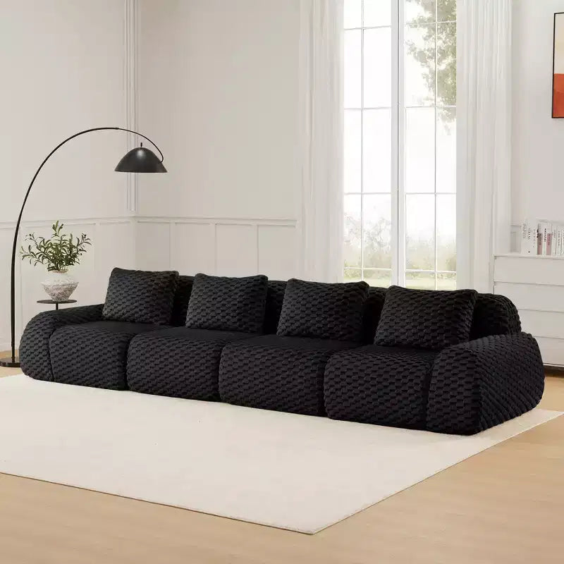 146 Modular Sectional Sofa Flannelette 4-Seater Deep Seat Buckle No Assembly Black