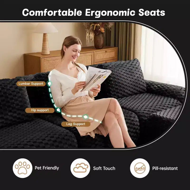146 Modular Sectional Sofa Flannelette 4-Seater Deep Seat Buckle No Assembly Black