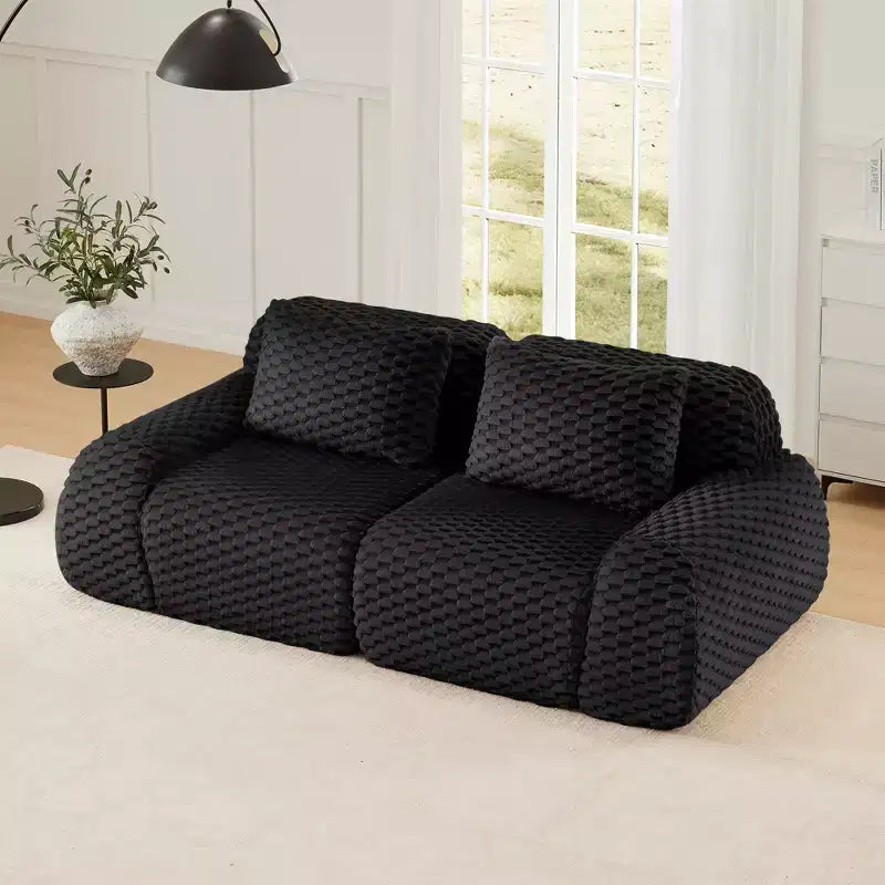 82 Modular Sectional Sofa Flannelette 2-Seater Deep Seat Buckle No Assembly Black
