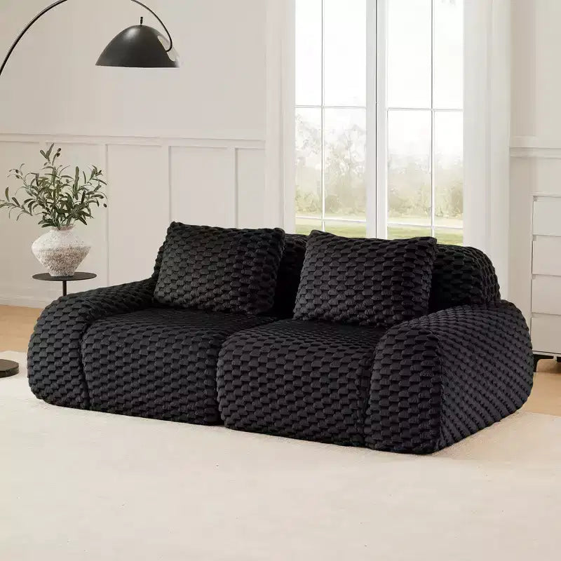 82 Modular Sectional Sofa Flannelette 2-Seater Deep Seat Buckle No Assembly Black