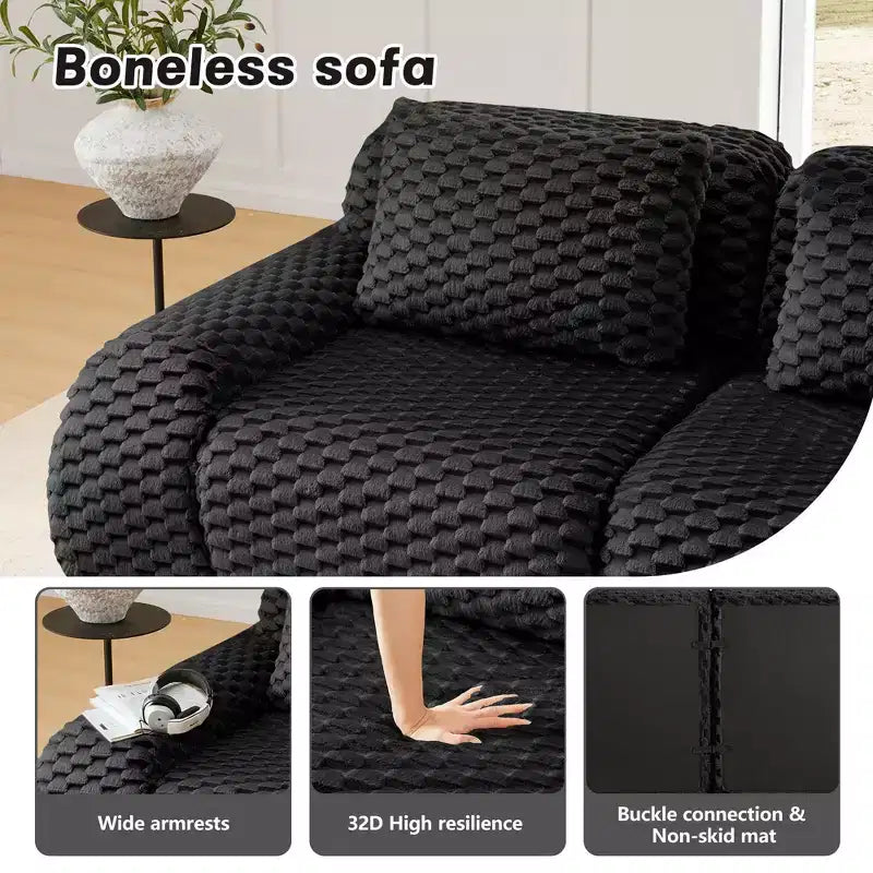 82 Modular Sectional Sofa Flannelette 2-Seater Deep Seat Buckle No Assembly Black