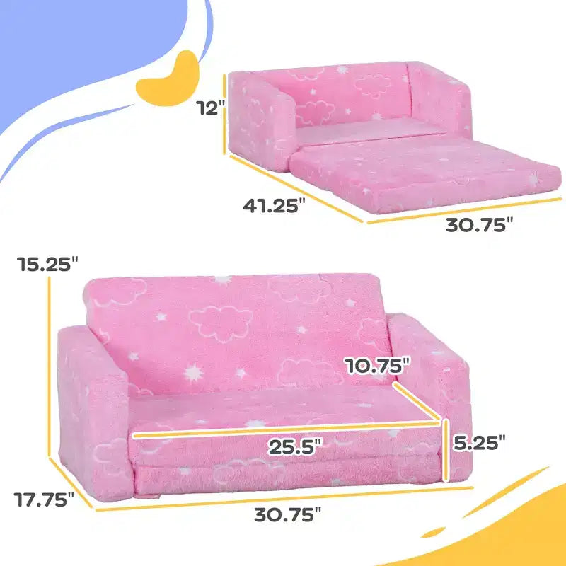 Couch with Glow in the Dark Cloud Pattern, Washable Cover
