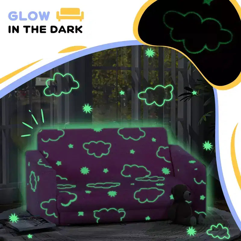 Couch with Glow in the Dark Cloud Pattern, Washable Cover