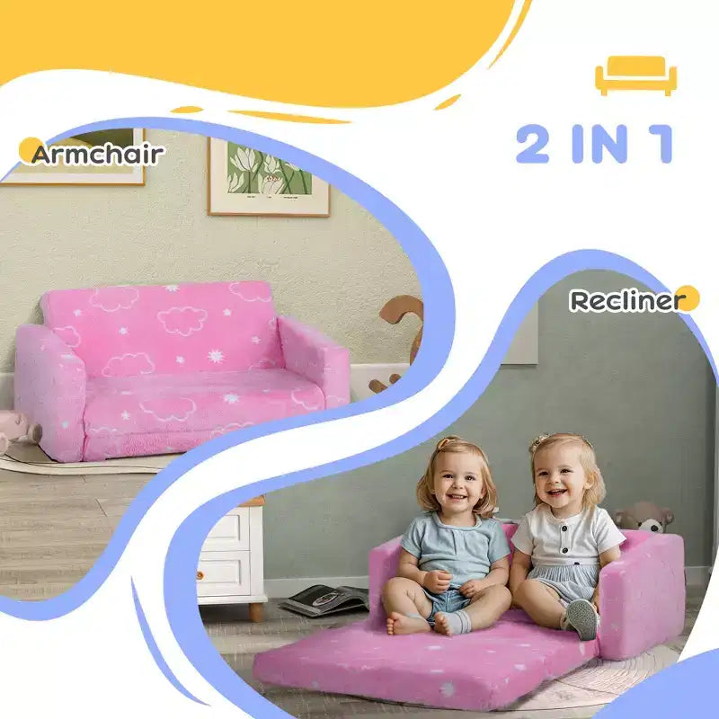 Couch with Glow in the Dark Cloud Pattern, Washable Cover