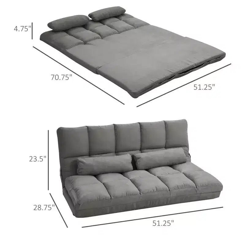 Recliner Sofa, Convertible Floor Sofa Chair with 2 Pillows, Adjustable Backrest and Headrest