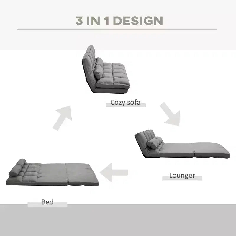 Recliner Sofa, Convertible Floor Sofa Chair with 2 Pillows, Adjustable Backrest and Headrest