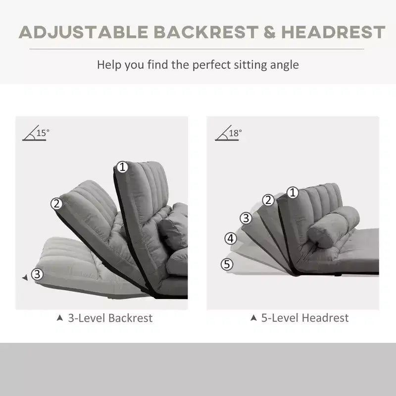 Recliner Sofa, Convertible Floor Sofa Chair with 2 Pillows, Adjustable Backrest and Headrest