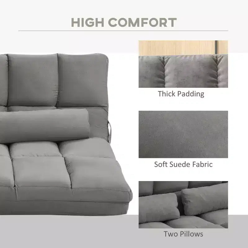 Recliner Sofa, Convertible Floor Sofa Chair with 2 Pillows, Adjustable Backrest and Headrest