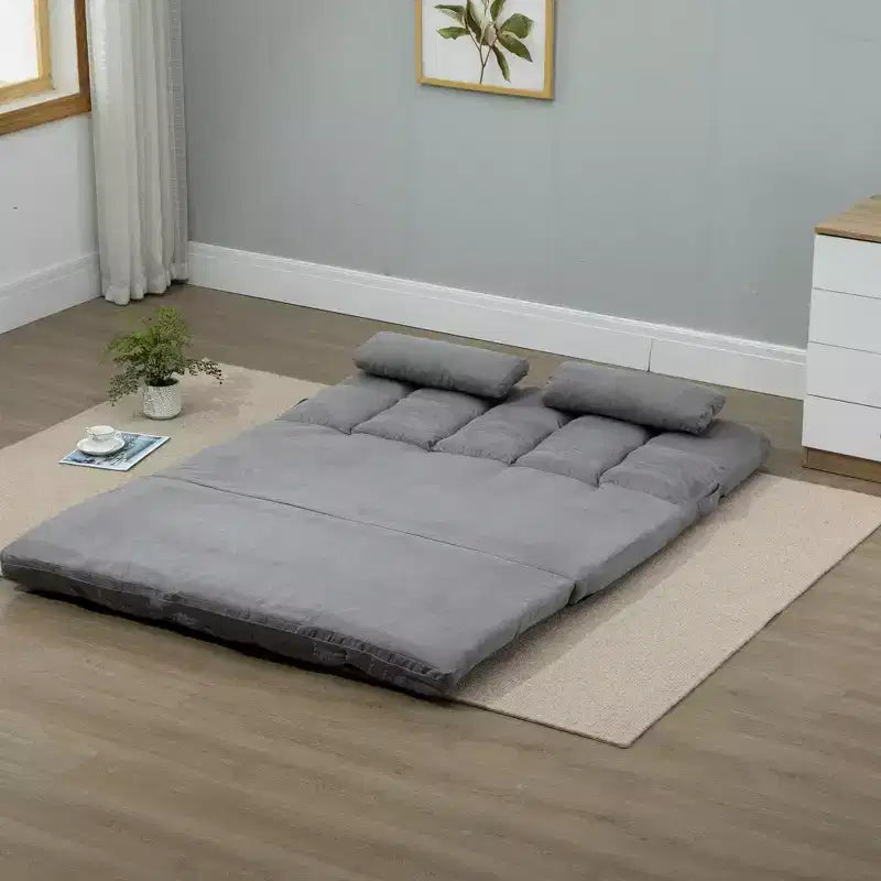 Convertible Floor Sofa Chair, Folding Couch Bed, Guest Chaise Lounge with 2 Pillows, Adjustable Backrest and Headrest, 51.25 L