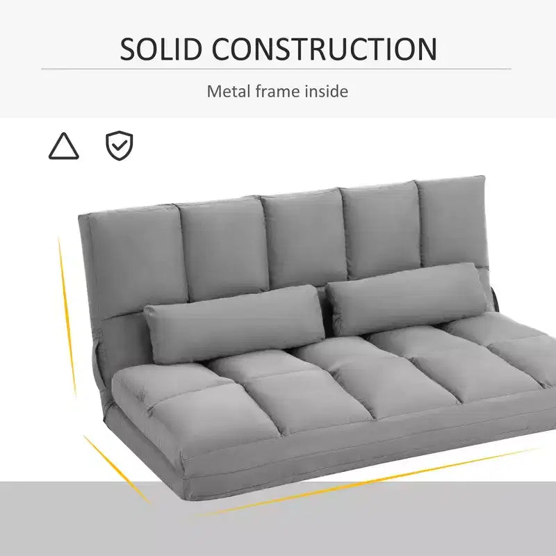 Convertible Floor Sofa Chair, Folding Couch Bed, Guest Chaise Lounge with 2 Pillows, Adjustable Backrest and Headrest, 51.25 L