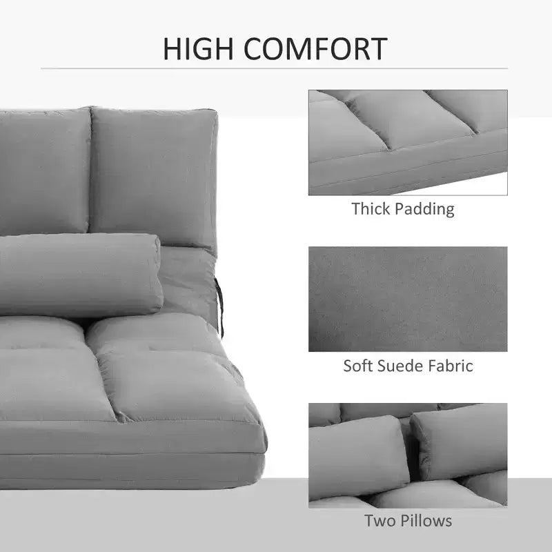 Convertible Floor Sofa Chair, Folding Couch Bed, Guest Chaise Lounge with 2 Pillows, Adjustable Backrest and Headrest, 51.25 L