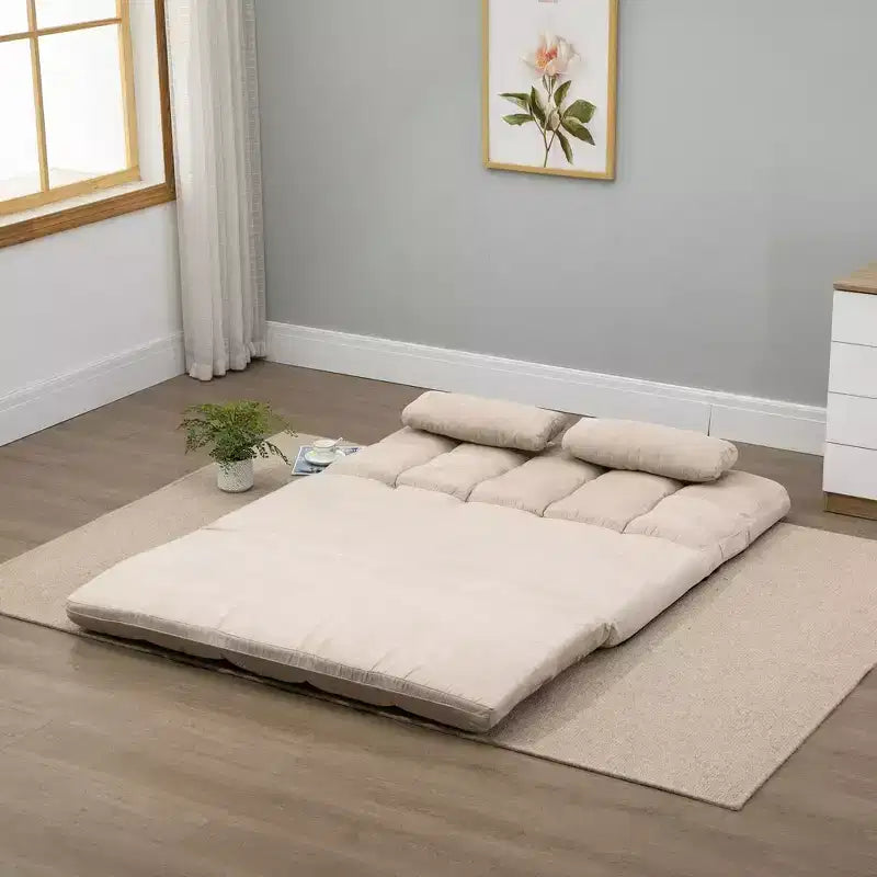 Convertible Floor Sofa Chair, Folding Couch Bed, Guest Chaise Lounge with 2 Pillows, Adjustable Backrest and Headrest, 51.25 L
