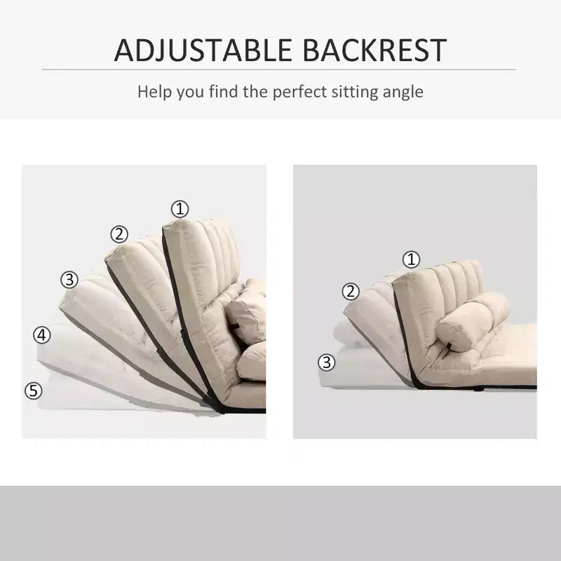 Convertible Floor Sofa Chair, Folding Couch Bed, Guest Chaise Lounge with 2 Pillows, Adjustable Backrest and Headrest, 51.25 L