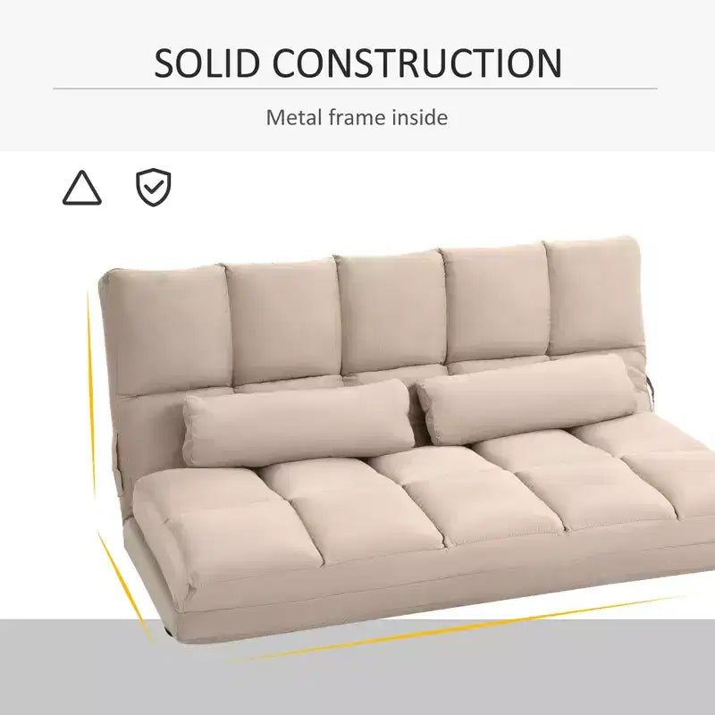 Convertible Floor Sofa Chair, Folding Couch Bed, Guest Chaise Lounge with 2 Pillows, Adjustable Backrest and Headrest, 51.25 L