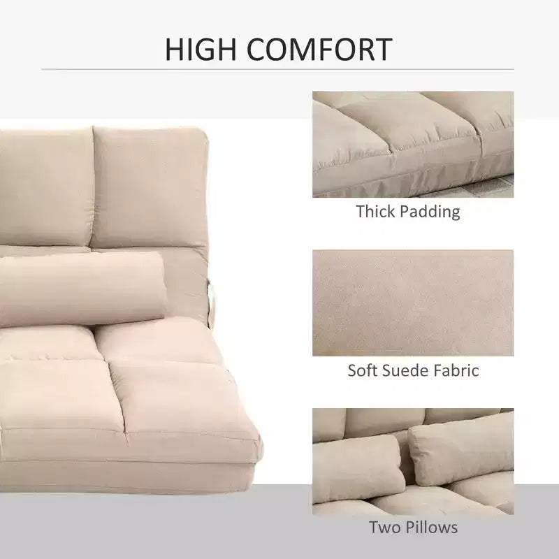 Convertible Floor Sofa Chair, Folding Couch Bed, Guest Chaise Lounge with 2 Pillows, Adjustable Backrest and Headrest, 51.25 L