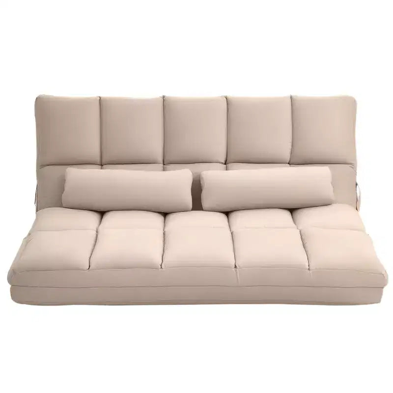 Convertible Floor Sofa Chair, Folding Couch Bed, Guest Chaise Lounge with 2 Pillows, Adjustable Backrest and Headrest, 51.25 L