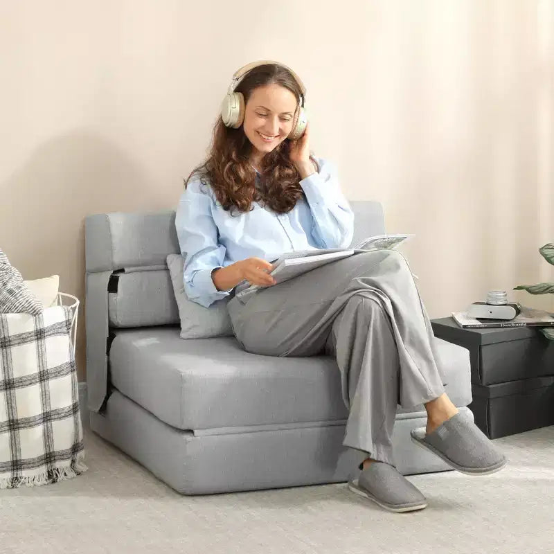 Folding Chair Bed with Pillow, Modern Linen Sleeper Sofa Bed for Living Room, Dorm, Guest Use
