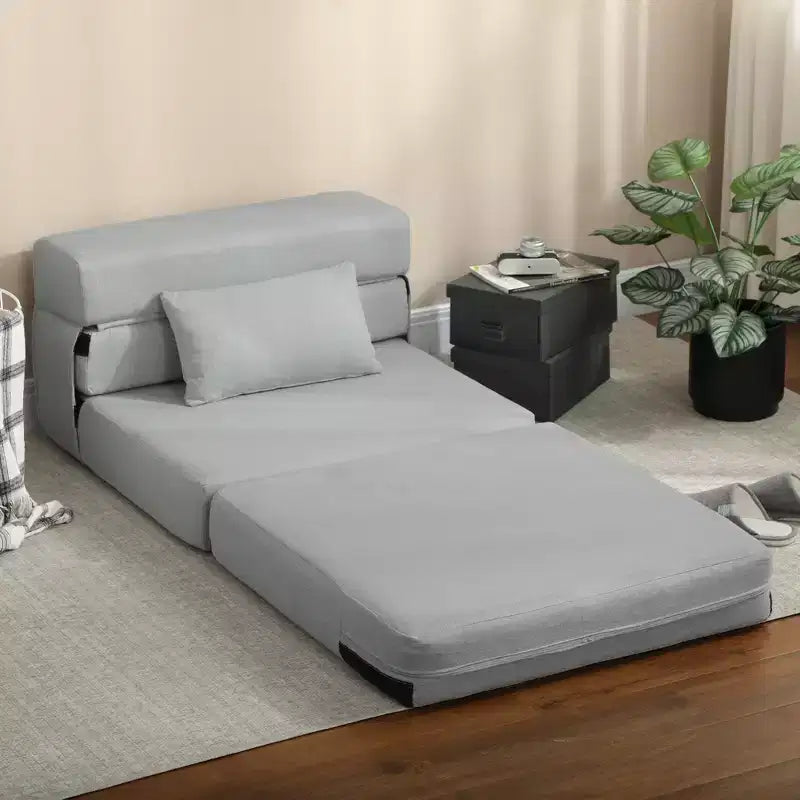 Folding Chair Bed with Pillow, Modern Linen Sleeper Sofa Bed for Living Room, Dorm, Guest Use