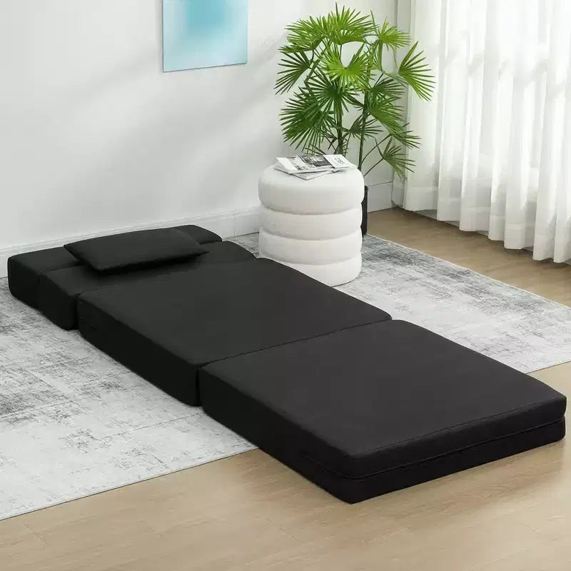 Folding Chair Bed with Pillow, Modern Linen Sleeper Sofa Bed for Living Room, Dorm, Guest Use