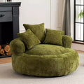 Efomao Round Ultra Soft Chenille Foam Bean Bag Chair - Oversized Comfy with Armrests & 3 Pillows - for Adults/Teens (Olive Green)